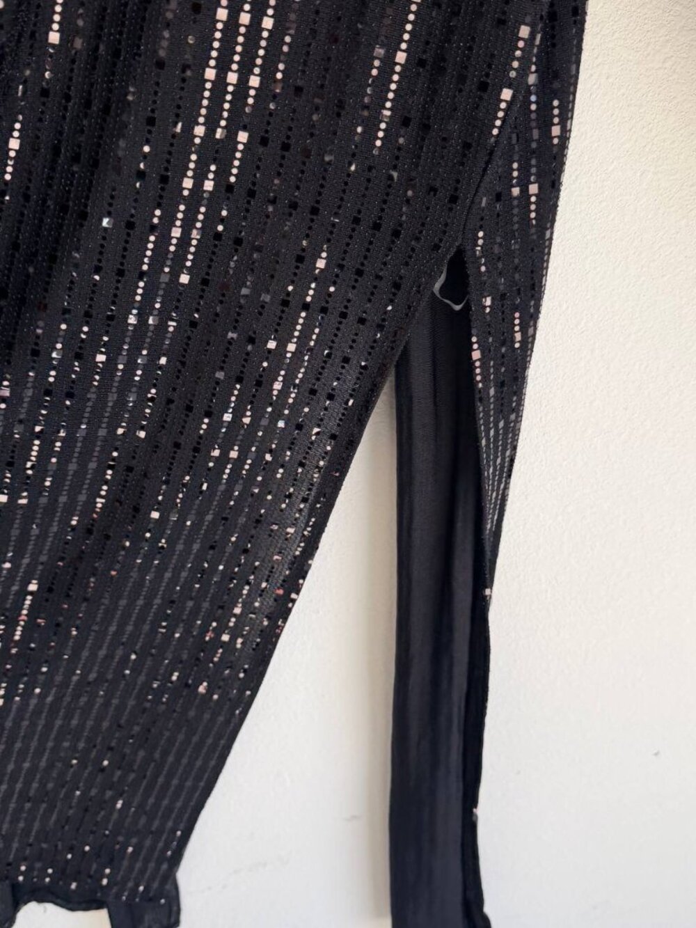 Anne Klein Sequin Duster Jacket Womens M Collarless Open Front Elegant Black - Picture 6 of 9